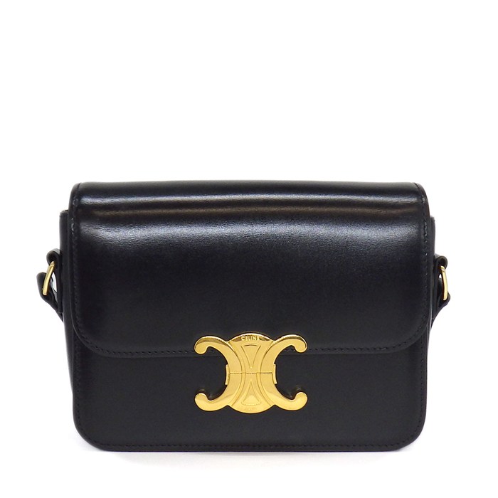 セリーヌ CELINE ショルダーバッグ ティーン トリオンフ 188423BF4.38NO ブラック シャイニーカーフスキン ゴールド金具 【中古】