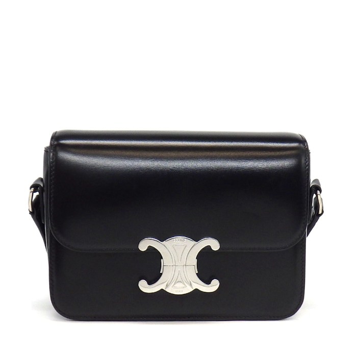 セリーヌ CELINE ショルダーバッグ ティーン トリオンフ 188423BF4.38SI ブラック シャイニーカーフスキン シルバー金具 【中古】