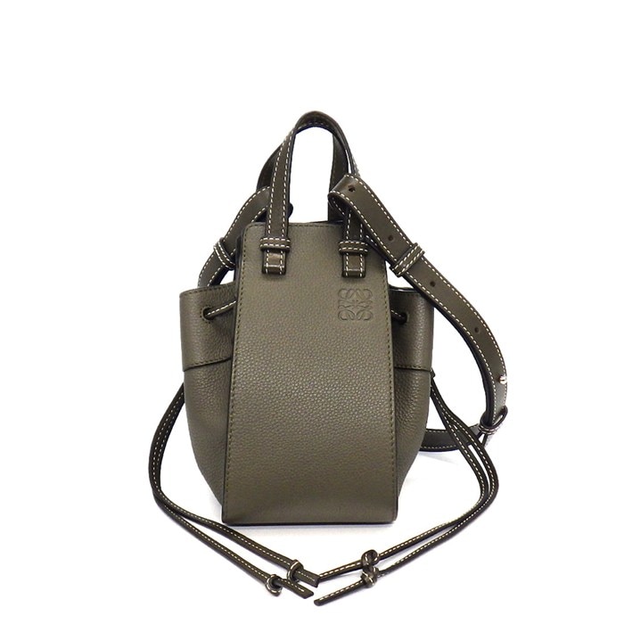 ロエベ LOEWE ショルダーバッグ/ハンドバッグ ハンモック ドローストリング ミニ カーキグリーン カーフスキン シルバー金具 【中古】