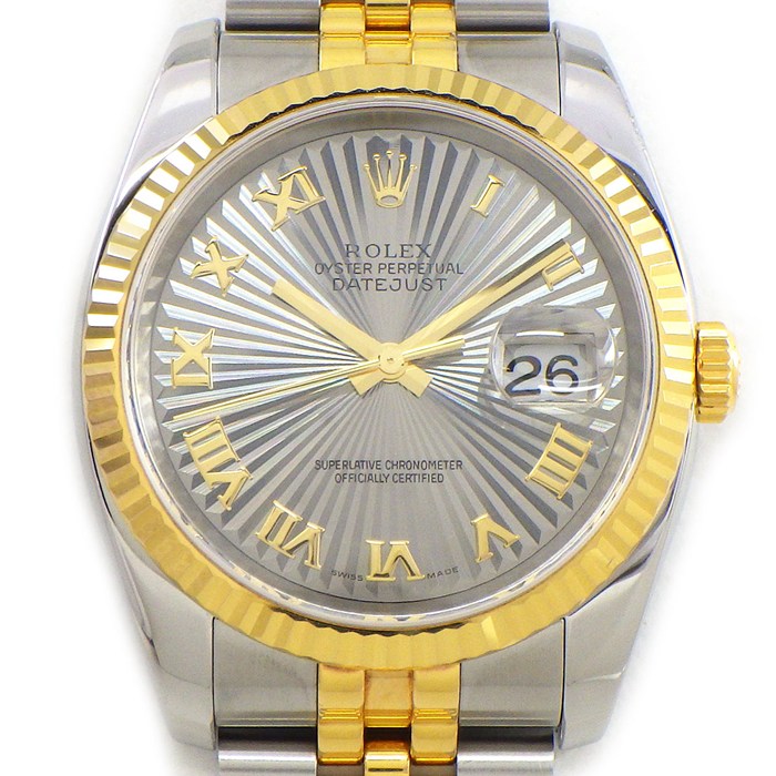 ロレックス Rolex 腕時計 デイトジャスト 116233 F番 2003-2004年 グレー サンビーム文字盤 ローマンインデックス デイト K18YG SS 自動巻き 【中古】