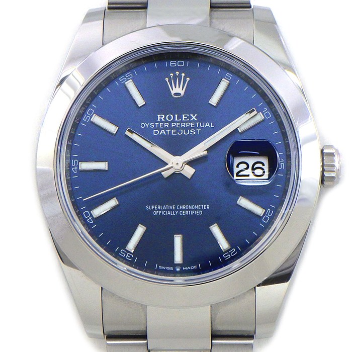 ロレックス Rolex 腕時計 デイトジャスト41 126300 ルーレット刻印 ブライトブルー文字盤 デイト SS 自動巻き 【箱・保付き】 【中古】