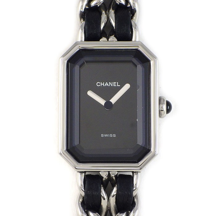 シャネル CHANEL 腕時計 プルミエール S H0451 オクタゴナル ブラック文字盤 チェーンブレス レザーベルト SS クオーツアナログ 【中古】