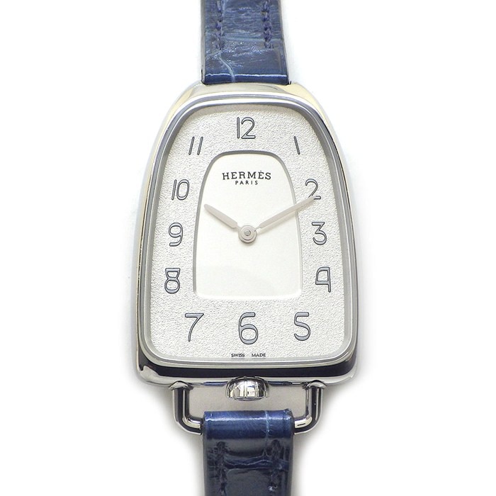 エルメス HERMES 腕時計 ギャロップ GA1.210 シルバー文字盤 ブルー アリゲーターレザーベルト SS クオーツアナログ 【中古】