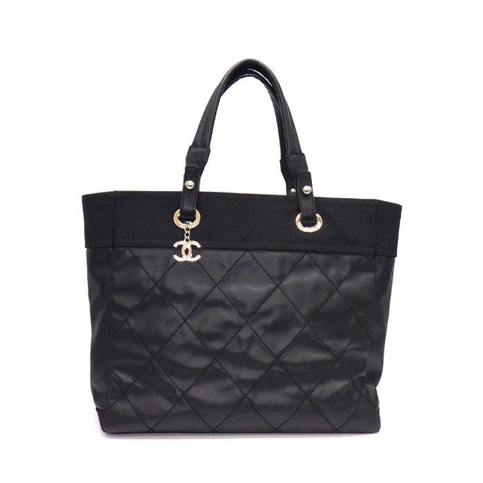 シャネル CHANEL トートバッグ パリビアリッツ MM A34209 2013年 ブラック PVCコーティングキャンバス レザー シルバー金具 【中古】