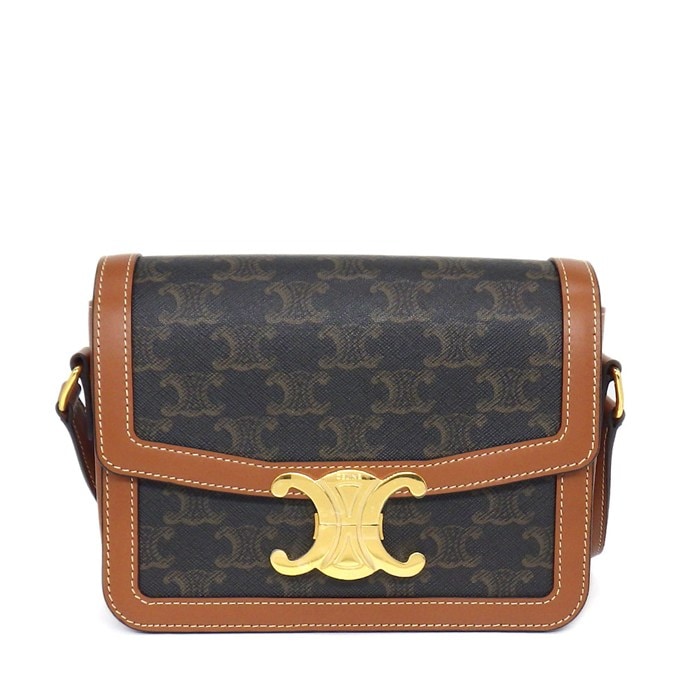 セリーヌ CELINE ショルダーバッグ ティーン トリオンフバッグ 188882BZ4.04LU タン トリオンフキャンバス カーフスキン 【中古】