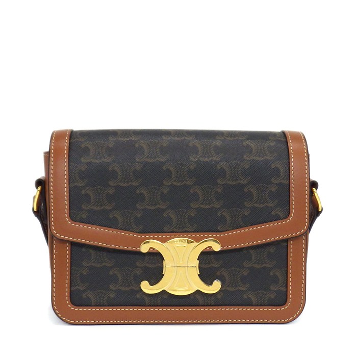 セリーヌ CELINE ショルダーバッグ ティーン トリオンフバッグ 188882BZ4.04LU タン トリオンフキャンバス カーフスキン 【中古】