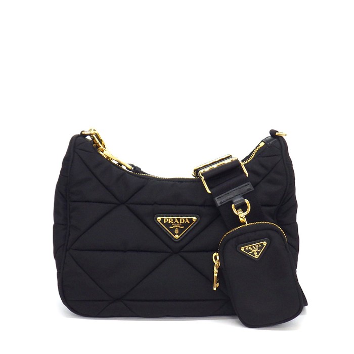 プラダ PRADA ショルダーバッグ パテッド キルテッド Re-Nylon 1BC151 ブラック リサイクルポリアミド ゴールド金具 【中古】