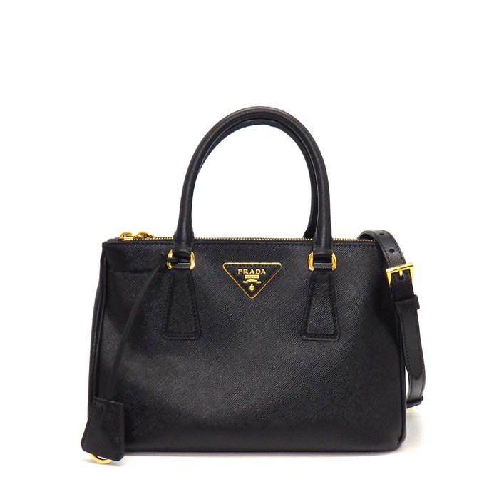 プラダ PRADA ハンドバッグ/ショルダーバッグ ガレリア スモール BN2316 ブラック サフィアーノルクスレザー ゴールド金具 【中古】