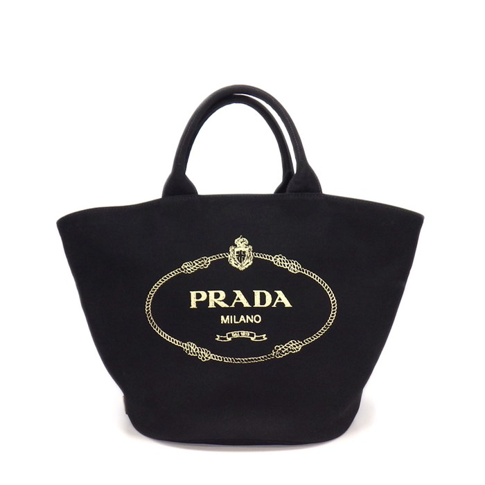 プラダ PRADA トートバッグ カナパ バケットバッグ 1BG163 ZKI F0002 ブラック キャンバス レザー シルバー金具【中古】