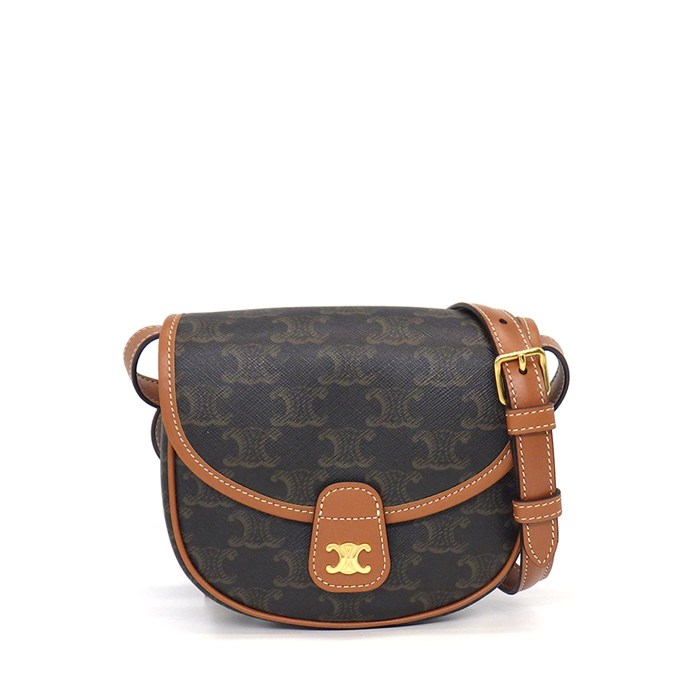セリーヌ CELINE ショルダーバッグ ブザス ミニ 196702BZJ.04LU タン トリオンフキャンバス カーフスキン ゴールド金具 【中古】