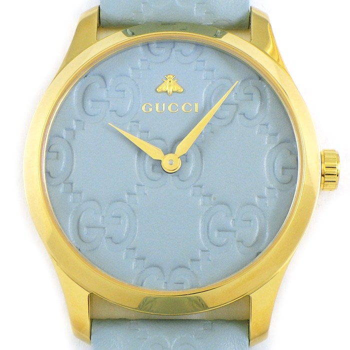 グッチ GUCCI 腕時計 Gタイムレス 126.4/YA1264097 ブルー文字盤 SS ブルー レザーベルト クオーツアナログ 【箱・保付き】 【中古】