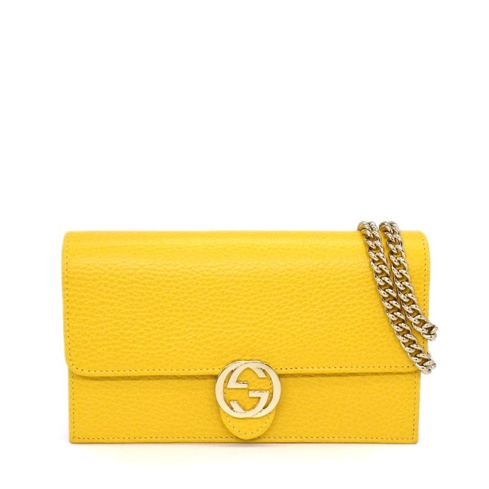 グッチ GUCCI ショルダーバッグ/クラッチバッグ インターロッキングG チェーンウォレット 615523 イエロー レザー ゴールド金具 【中古】