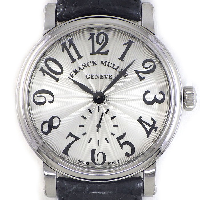 フランクミュラー FRANCK MULLER 腕時計 ラウンド ヴィンテージ 7391BS6 シルバー ギョーシェ文字盤 スモールセコンド 裏スケ レザーベルト SS 手巻き 【中古】