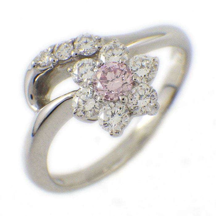 【ダイヤモンド】 リング フラワーモチーフ ピンクダイヤモンド 0.123ct サイド ダイヤモンド 計0.39ct PT900 12号 【中古】