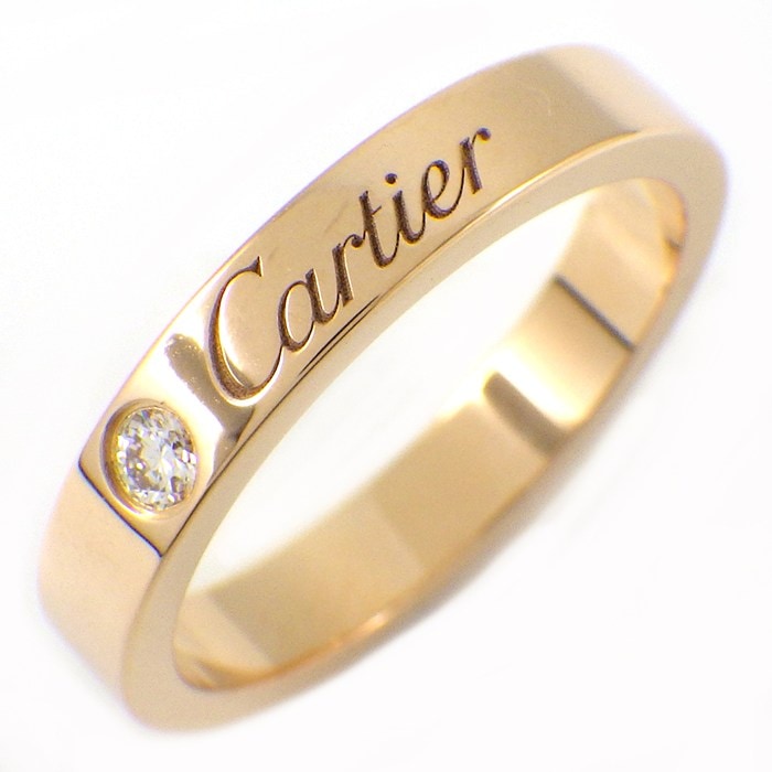 カルティエ Cartier リング C ドゥ カルティエ ウェディング バンド 3mm B4086448 エングレーブド ロゴ 1ポイント ダイヤモンド 0.03ct K18PG 7.5号 / #48 【中古】