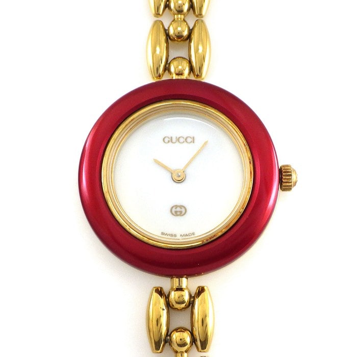 グッチ GUCCI 腕時計 チェンジベゼル 11/12 マルチカラーベゼル 全6色 ホワイト文字盤 GP クオーツアナログ 【中古】