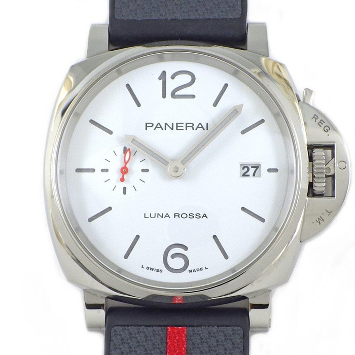 パネライ PANERAI 腕時計 ルミノール ドゥ ルナ・ロッサ PAM01381 デイト スモールセコンド 夜光針 夜光インデックス ホワイト文字盤 SS ラバー 自動巻き 【箱・保付き】 【中古】
