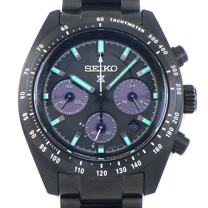 セイコー SEIKO 腕時計 プロスペックス スピードタイマー SBDL103/V192-0AF0 The Black Series ナイトビジョン デイト クロノグラフ タキメーター 夜光 ブラック文字盤 ブラックPVD SS ソーラー 【箱・保付き】 【中古】