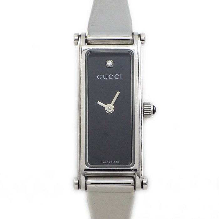 グッチ GUCCI 腕時計 ブレスウォッチ 1500L ホースビット レクタンギュラー 1ポイント ダイヤモンド ブラック文字盤 SS クオーツアナログ 【中古】