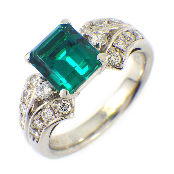 【クレサンベール 合成エメラルド ダイヤモンド】 リング クレサンベール 合成エメラルド 1.08ct ダイヤモンド 計0.27ct PT950 9号 【中古】