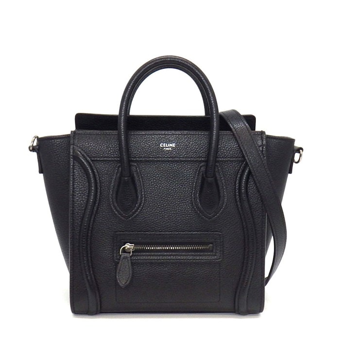 セリーヌ CELINE ハンドバッグ/ショルダーバッグ ラゲージ ナノ 189243DRU.38NO ブラック ドラムドカーフスキン シルバー金具 【中古】