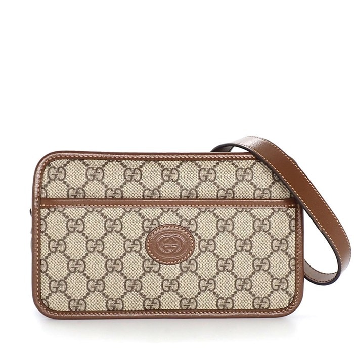 グッチ GUCCI ショルダーバッグ インターロッキングG付き ミニバッグ 658572 ベージュ エボニー GGスプリームキャンバス レザー 【中古】