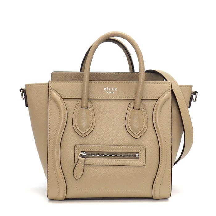 セリーヌ CELINE ハンドバッグ/ショルダーバッグ ラゲージ ナノ 189793DRU.03UN デューン ドラムドカーフスキン シルバー金具 【中古】
