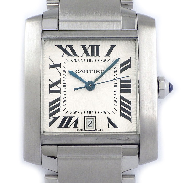 カルティエ Cartier 腕時計 タンク フランセーズ LM W51002Q3 スクエア シルバーギョーシェ文字盤 ローマンインデックス デイト SS 自動巻き 【中古】