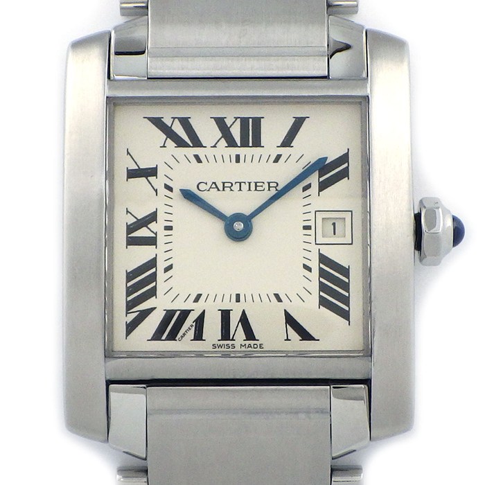 カルティエ Cartier 腕時計 タンク フランセーズ MM W51011Q3 スクエア アイボリー文字盤 ローマンインデックス デイト SS クオーツアナログ 【中古】