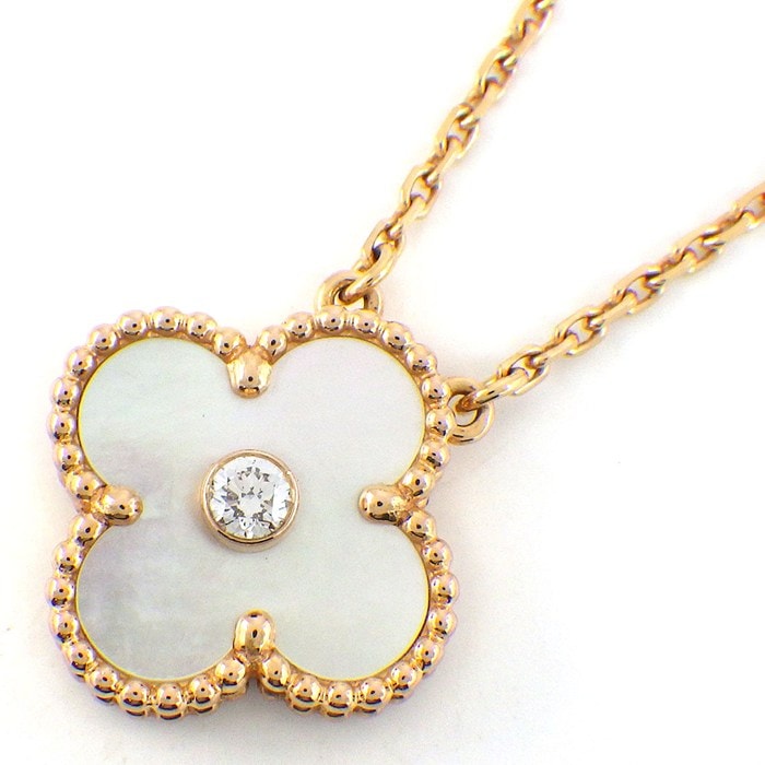 ヴァンクリーフ＆アーペル Van Cleef & Arpels ネックレス ヴィンテージアルハンブラ 2012年 ホリデーコレクション 1ポイント ダイヤモンド ホワイトシェル K18PG 【中古】