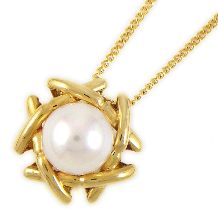 ティファニー Tiffany & Co. ネックレス キス アラウンド 1ポイント パール 7.0mm珠 K18YG 【中古】