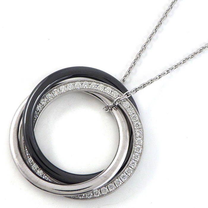 カルティエ Cartier ネックレス トリニティ トリプル サークル ダイヤモンド K18WG PD950 ブラック セラミック 【中古】