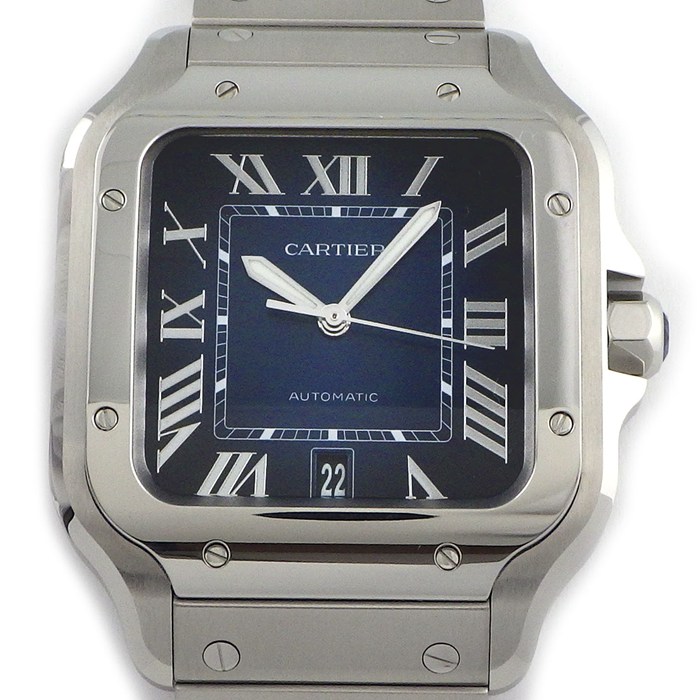 カルティエ Cartier 腕時計 サントス LM WSSA0071 スクエア ネイビーグラデーション文字盤 ローマンインデックス デイト 夜光針 SS 自動巻き 【箱・保付き】 【中古】