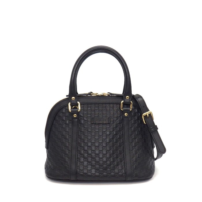 グッチ GUCCI ハンドバッグ/ショルダーバッグ ミニ ドーム 2WAYバッグ 449654 ブラック マイクログッチシマ レザー ゴールド金具 【中古】