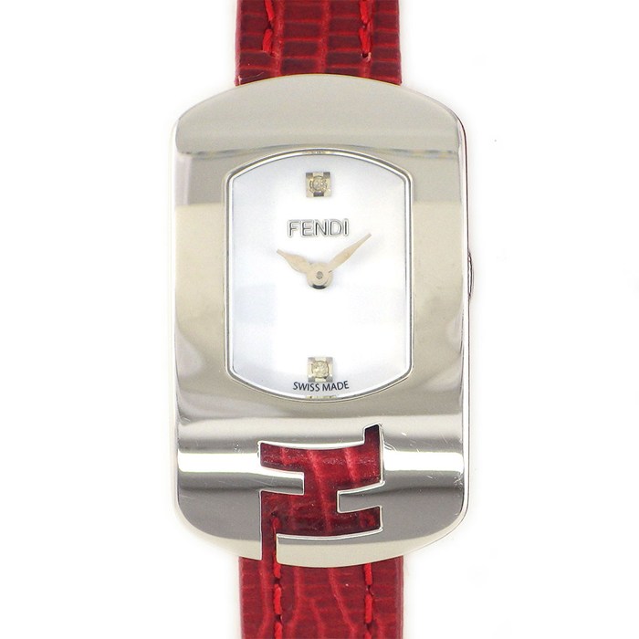 フェンディ FENDI 腕時計 カメレオン 30000L 2ポイント ダイヤモンド ホワイト文字盤 SS レッド レザー クオーツアナログ 【中古】