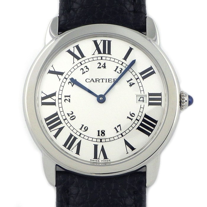 カルティエ Cartier 腕時計 ロンド ソロ LM W6700255 シルバー文字盤 ローマンインデックス ブラック レザーベルト SS クオーツアナログ 【中古】