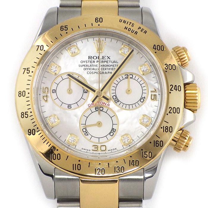 ロレックス Rolex 腕時計 コスモグラフデイトナ 116523NG 8ポイント ダイヤインデックス ホワイトシェル文字盤 クロノグラフ タキメーター スモールセコンド K18YG SS 自動巻き 【箱・保付き】 【中古】