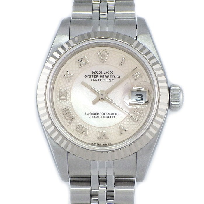 ロレックス Rolex 腕時計 デイトジャスト 79174NRD A番 1998-1999年製 ホワイトシェルデコレーション文字盤 ローマン文字盤 デイト K18WG SS 自動巻き 【箱・保付き】 【中古】