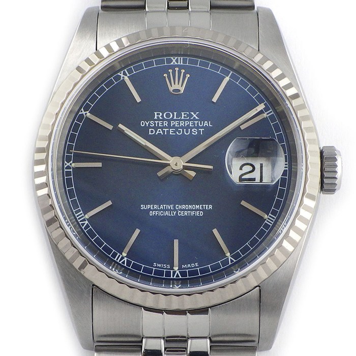 ロレックス Rolex 腕時計 デイトジャスト 16234 F番 2003-2004年製 サンレイ ブルー文字盤 カレンダー K18WG SS 自動巻き 【中古】