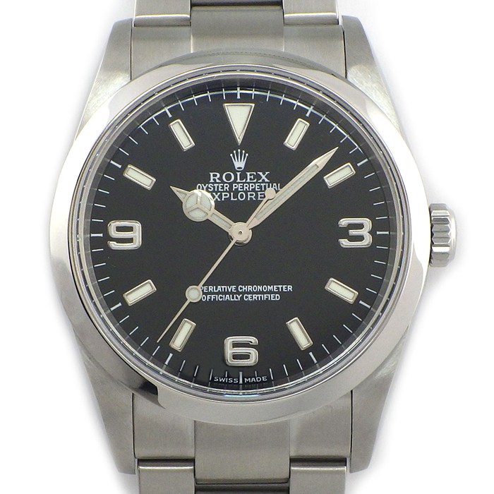ロレックス Rolex 腕時計 エクスプローラー1 114270 Y番 2002年製 ブラック文字盤 夜光インデックス 夜光針 SS 自動巻き 【箱・保付き】 【中古】
