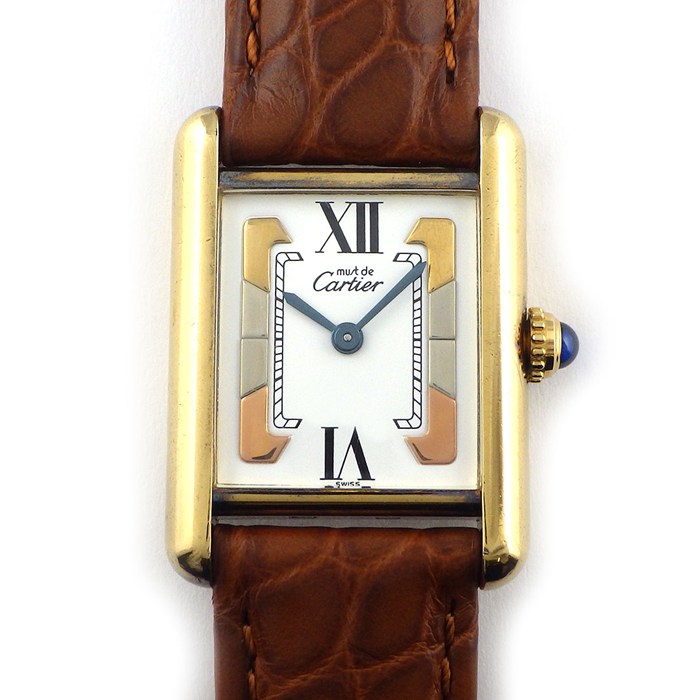 カルティエ Cartier 腕時計 マストタンク SM ヴェルメイユ W1006354 レクタンギュラー トリニティ ホワイト文字盤 ローマンインデックス カーフレザーベルト SV925 GP クオーツアナログ