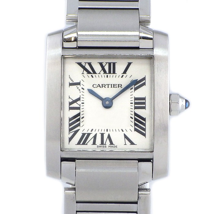 カルティエ Cartier 腕時計 タンク フランセーズ SM W51008Q3 スクエア アイボリー文字盤 ローマンインデックス SS クオーツアナログ 【中古】
