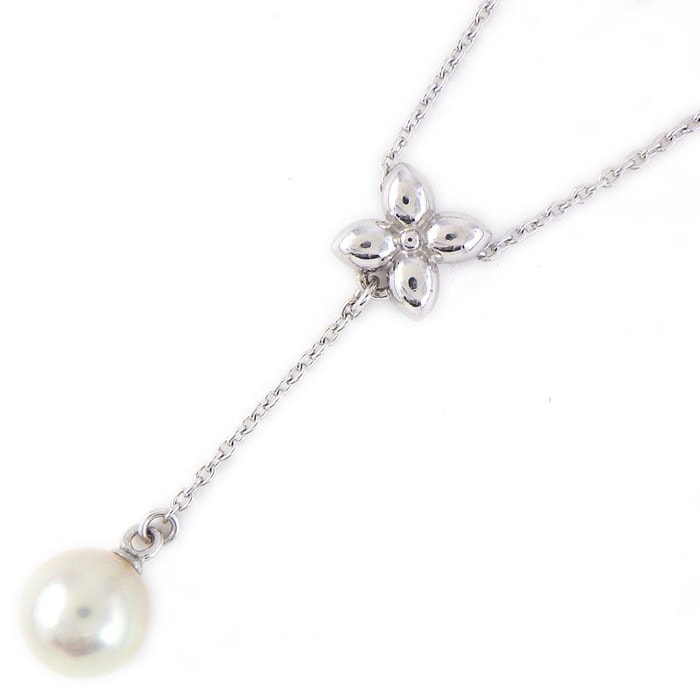 タサキ 田崎真珠 TASAKI ネックレス フラワー ドロップ 1ポイント パール 6.5mm珠 K18WG 【中古】