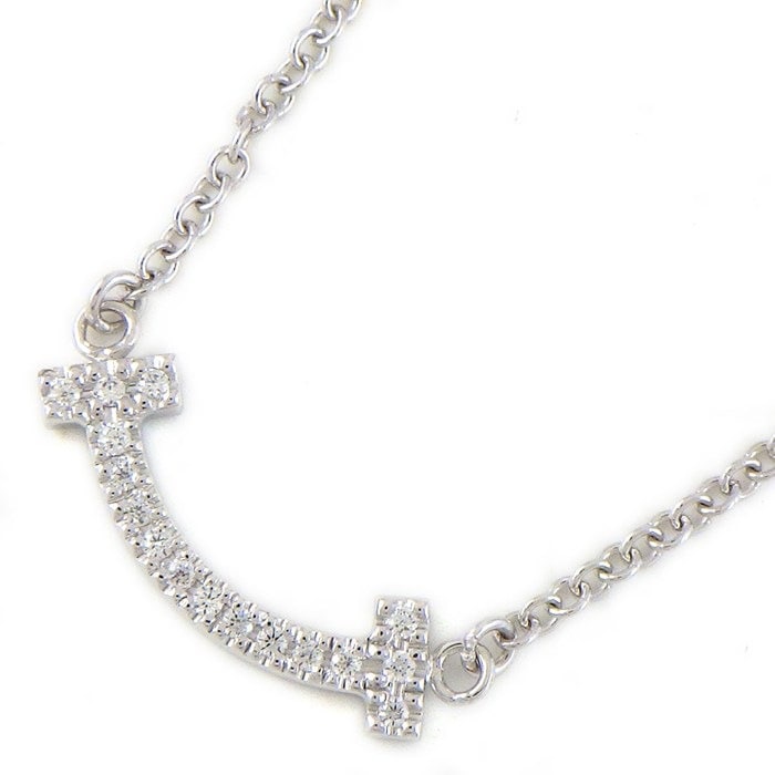 ティファニー Tiffany & Co. ネックレス Tスマイル ミニ 62617799 ダイヤモンド 0.03ct K18WG 【中古】