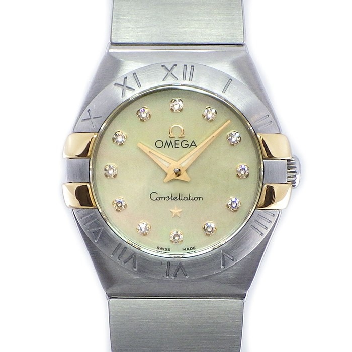 オメガ OMEGA 腕時計 コンステレーション ブラッシュ 123.20.24.60.57.002 12ポイント ダイヤインデックス イエローシェル文字盤 K18YG SS クオーツアナログ 【中古】