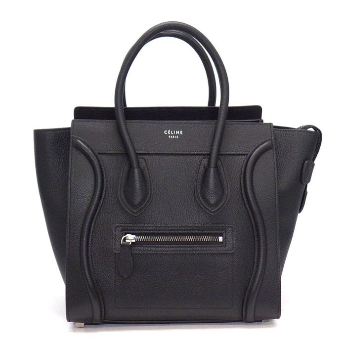 セリーヌ CELINE ハンドバッグ ラゲージ マイクロ 167793LUG.38NO ブラック ドラムドカーフスキン シルバー金具 【中古】