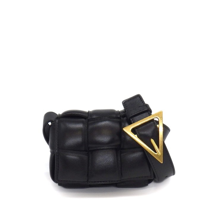 ボッテガ・ヴェネタ BOTTEGA VENETA ショルダーバッグ キャンディ パデッド カセット 716648 ブラック ラムスキン ゴールド金具 【中古】