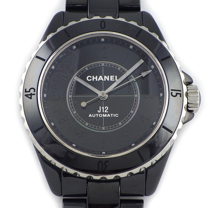 シャネル CHANEL 腕時計 J12 ファントム H6185 ブラック文字盤 裏スケ 回転ベゼル 夜光針 セラミック SS 自動巻き 【中古】