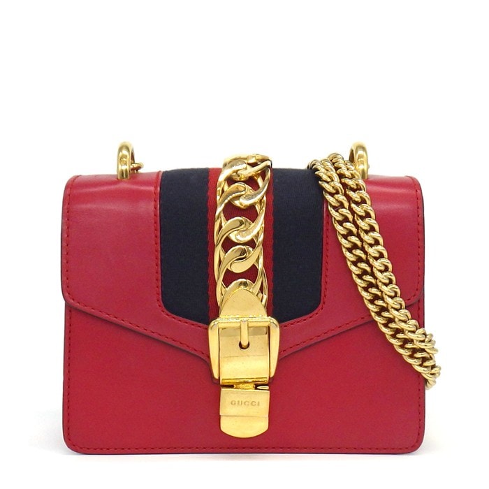 グッチ GUCCI ショルダーバッグ シルヴィ ミニ 431666 レッド レザー ゴールド金具 【中古】