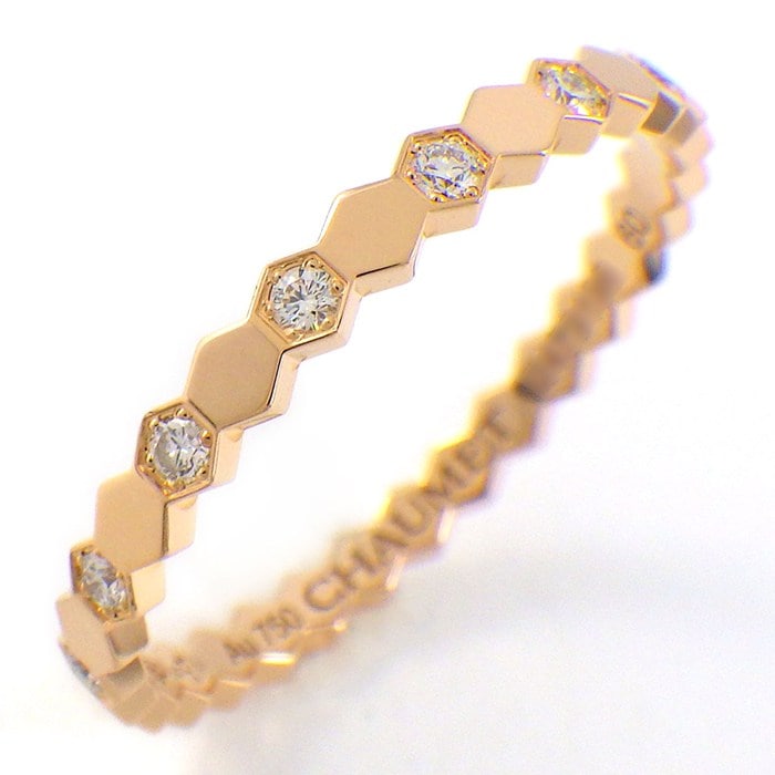 ショーメ Chaumet リング ビー ドゥ ショーメ 2.5mm 081933 ハニカム ハーフ 15ポイント ダイヤモンド K18PG 19号 / #60 【中古】